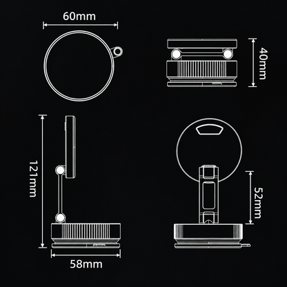 Supporto Magnetico per Smartphone K13 con Ricarica Wireless 15W e Luce RGB – Ventosa a Vuoto, Rotazione 360°, Braccio Pieghevole Regolabile, Base con Blocco a Rotazione per Auto, Scrivania e Casa-K13