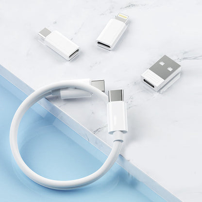 Kit da viaggio 6 in 1 – Scatola portacavi multifunzione con supporto smartphone, ricarica rapida PD 60W, cavo Type-C, adattatori Lightning/Micro USB/USB, spillo SIM incluso