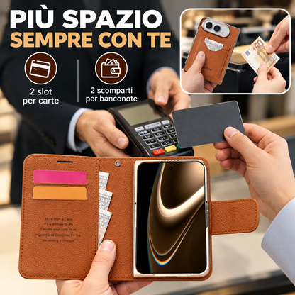 Cover a Libro 2 in 1 Magnetica e Staccabile per iPhone Duo, Custodia Portafoglio in PU con Porta Carte, Supporto Verticale e Orizzontale, Chiusura Magnetica e Laccetto-DUO-L01