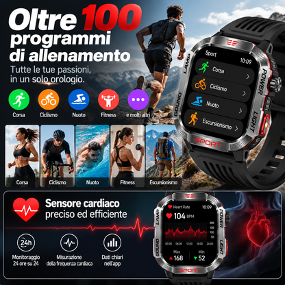 Smartwatch Sport AMOLED 2,01" con Chiamate Bluetooth, 100+ Modalità Sport, IP68, Torcia, Cardiofrequenzimetro e Batteria 600mAh LS-SW02