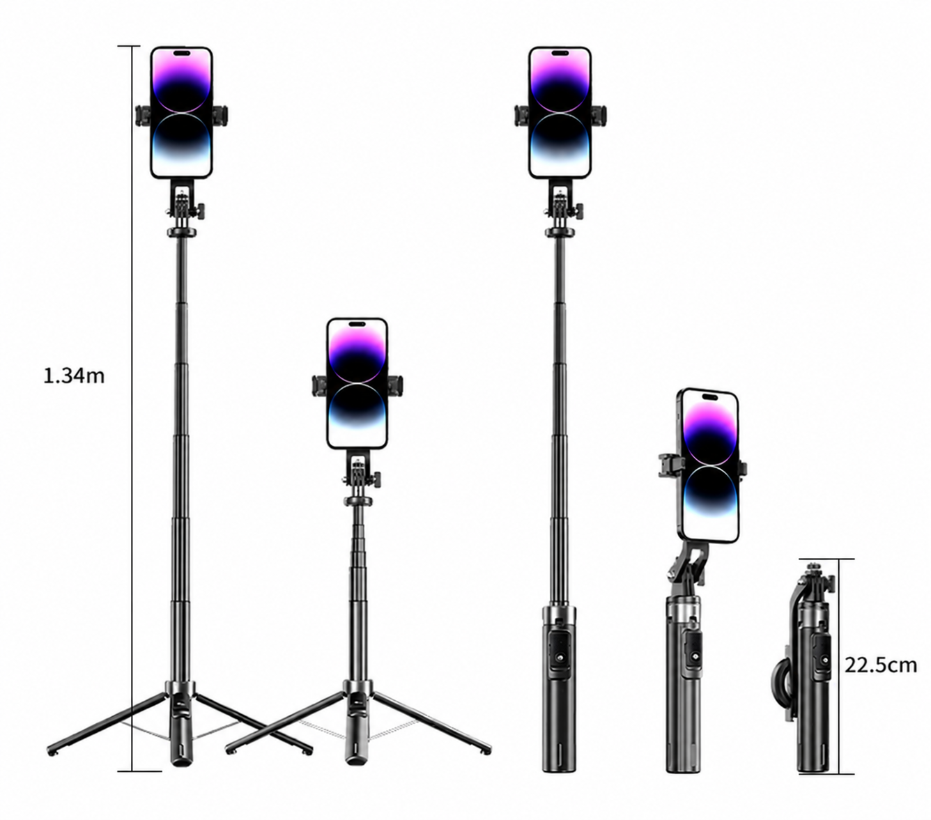 Bastone Selfie Magnetico con Treppiede Integrato, Bluetooth 5.2, Estensibile fino a 1,34 m, Supporto Smartphone MagSafe, Telecomando Wireless, Supporto da Terra per Video, Live Streaming e Foto - P135