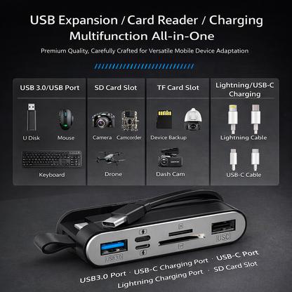 Hub 6 Porte 3-in-1 ad Alta Velocità con Lettore SD/TF + Doppia Ricarica – Compatibile con Smartphone e Computer - NK-1058