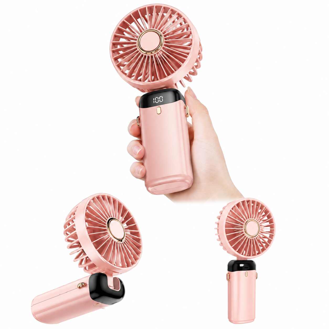 Ventilatore Mini Portatile Pieghevole | Ricarica USB Type-C | Ventilatore da Collo con Laccetto | 100 Livelli di Velocità | Display LED | Regolazione a 90° | Silenzioso | Ventilatore Compatto da Viaggio-N15
