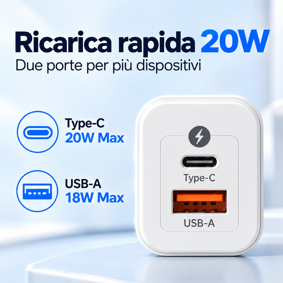 Caricatore Rapido 3 in 1 da 20W con Ricarica Wireless Magnetica 3W per Apple Watch, Alimentatore PD con Porte USB-C e USB-A, per Smartphone e Smartwatch-CA-23W