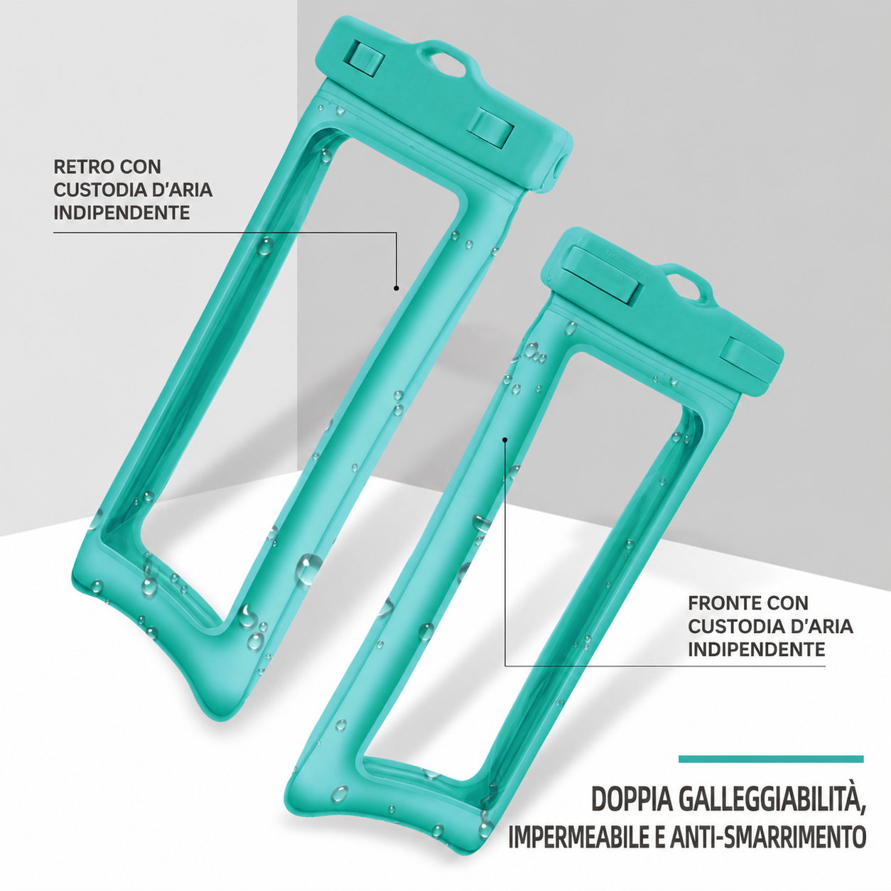 Custodia Impermeabile Galleggiante per Smartphone con Doppio Airbag, IPX8 fino a 30 Metri, Compatibile fino a 7,2 Pollici, TPU Touch ad Alta Sensibilità, per Nuoto, Immersioni e Terme, con Cordino Girevole-J009-2