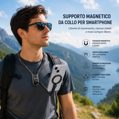 TELESIN Supporto Magnetico da Collo per Smartphone – Mani Libere, Riprese POV e Massima Flessibilità MNM-001