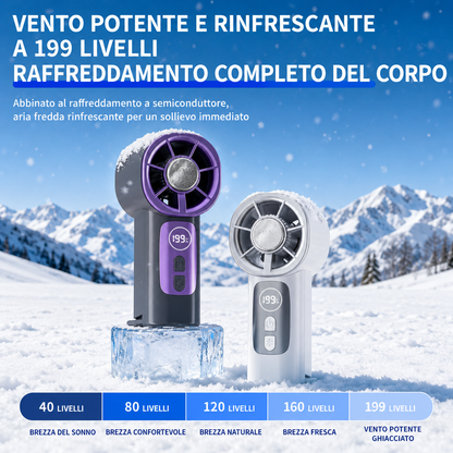 Ventilatore Mini Portatile con Raffreddamento a Semiconduttore | 199 Livelli di Velocità | Tecnologia TEC Effetto Ghiaccio | Motore da 11.000 giri/min | Display LED | Clip Regolabile | Ricarica USB | Ideale per Viaggi e Ufficio-Y51