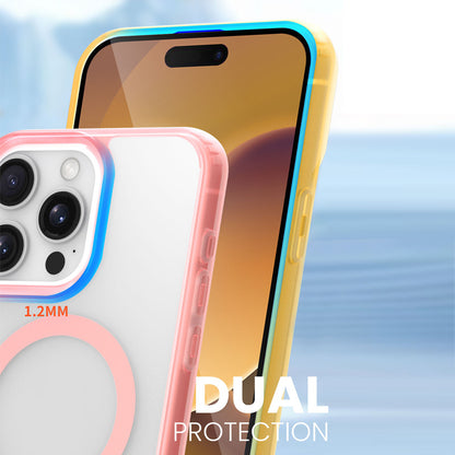 Cover per iPhone trasparente opaca con bordi colorati, compatibile con MagSafe - 7016
