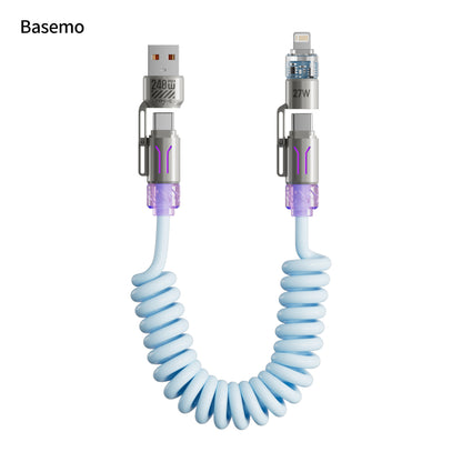 Cavo Ricarica Rapida 4 in 1 fino a 240W con Profumazione Integrata, Spirale Estensibile per Auto, Compatibile con CarPlay e Trasferimento Dati, USB-A/USB-C a Type-C/Lightning – BS240W