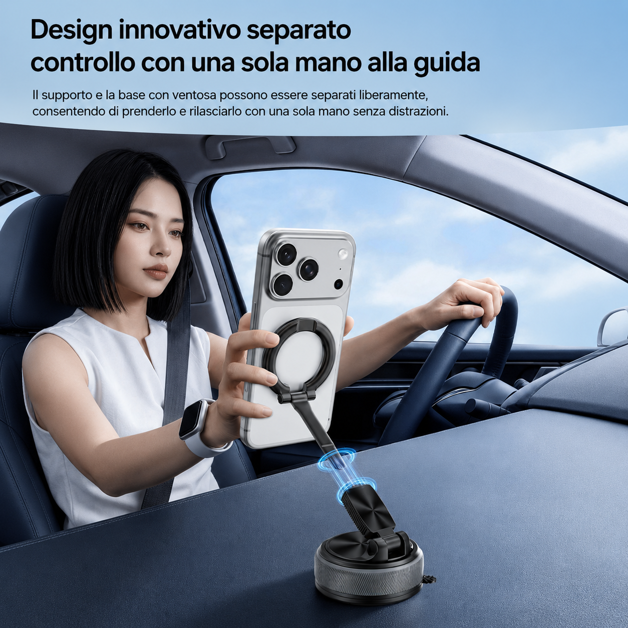 Supporto Magnetico 2 in 1 con Anello MagSafe | Rotazione 360° | Ventosa Ultra Forte Multiuso per Auto, Casa e Uso Quotidiano - A20