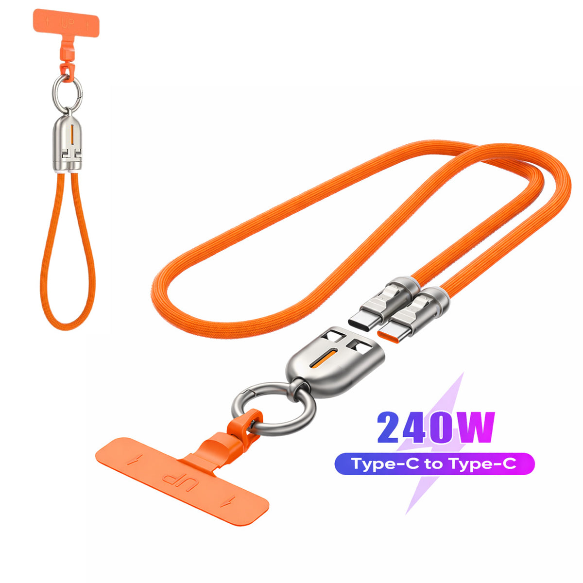 Laccetto per Smartphone con ricarica rapida Type-C 240W | materiale Nylon resistente | per polso e tracolla- V48