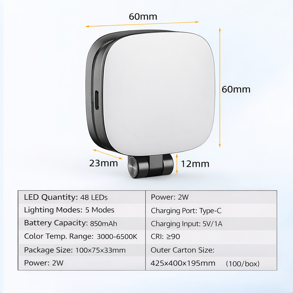 Luce Selfie Magnetica Regolabile per Smartphone – con specchio - Rotazione 360°, Inclinazione 270° - Compatibile MagSafe - JQ-01