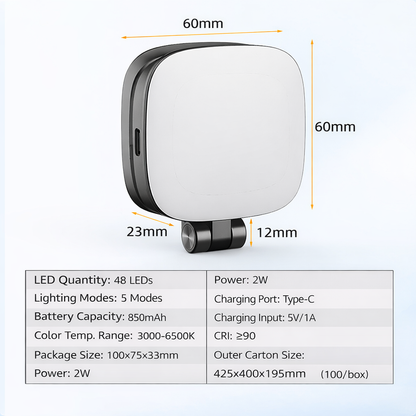 Luce Selfie Magnetica Regolabile per Smartphone – con specchio - Rotazione 360°, Inclinazione 270° - Compatibile MagSafe - JQ-01