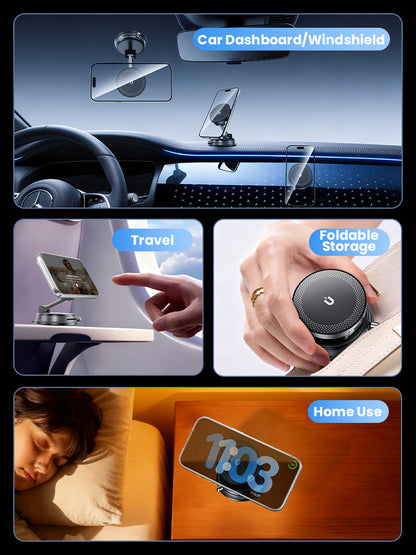 Supporto Magnetico Auto con Ricarica Wireless 15W – Rotazione 180°, Super Magneti N52, Fissaggio a Vuoto - A14
