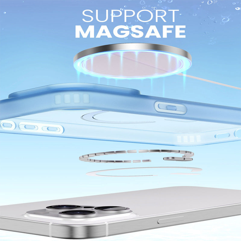 Cover per iPhone trasparente opaca con bordi colorati, compatibile con MagSafe - 7016