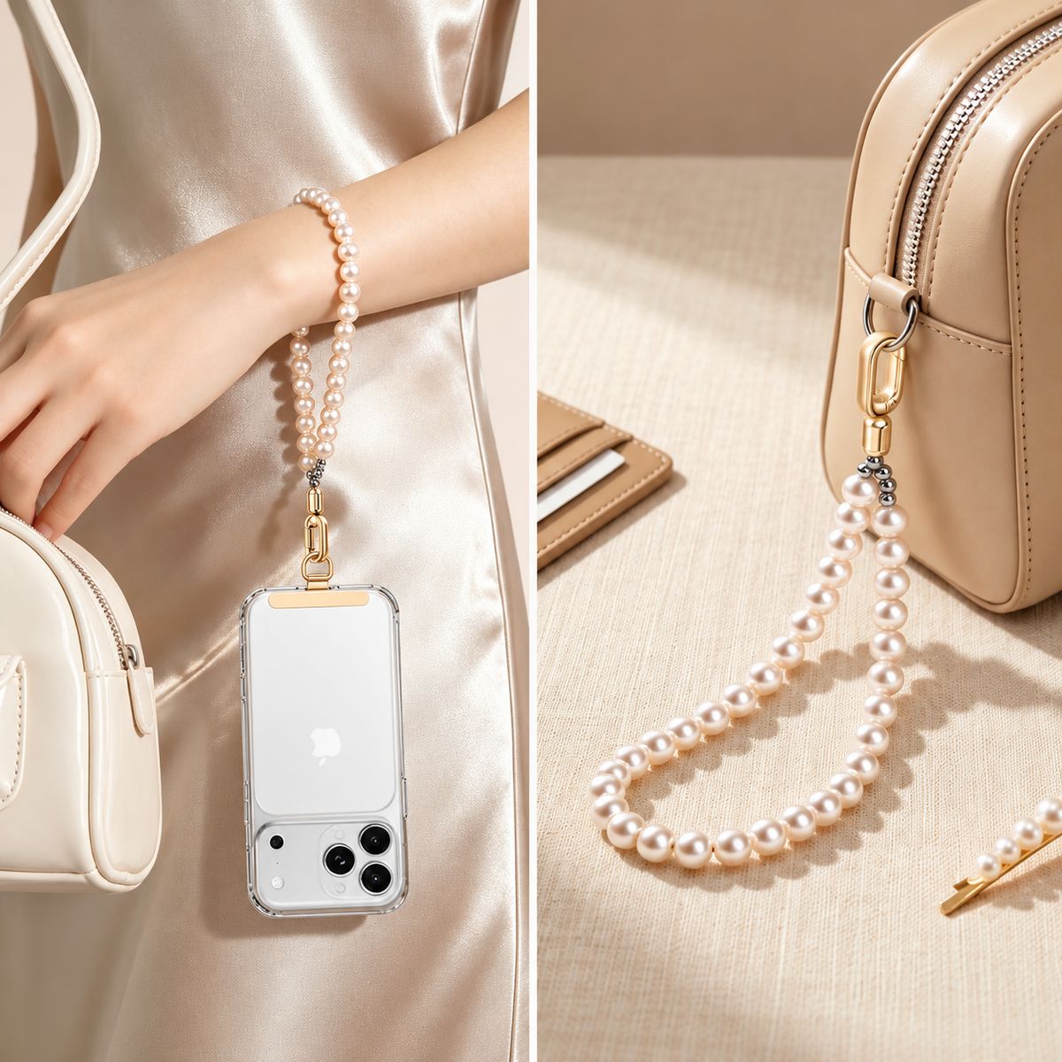 Laccetto per Cellulare con Perline Decorative – Cordino da Polso Elegante con Moschettone e Piastrina Sottile da 0,18 mm, Accessorio Fashion per Smartphone e Borsa-LC05