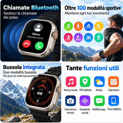 Lostech LS-SW01 Smartwatch AMOLED 90Hz con Chiamate Bluetooth, Monitoraggio Attività, SpO2, Frequenza Cardiaca, Sonno, Bussola e Musica Locale