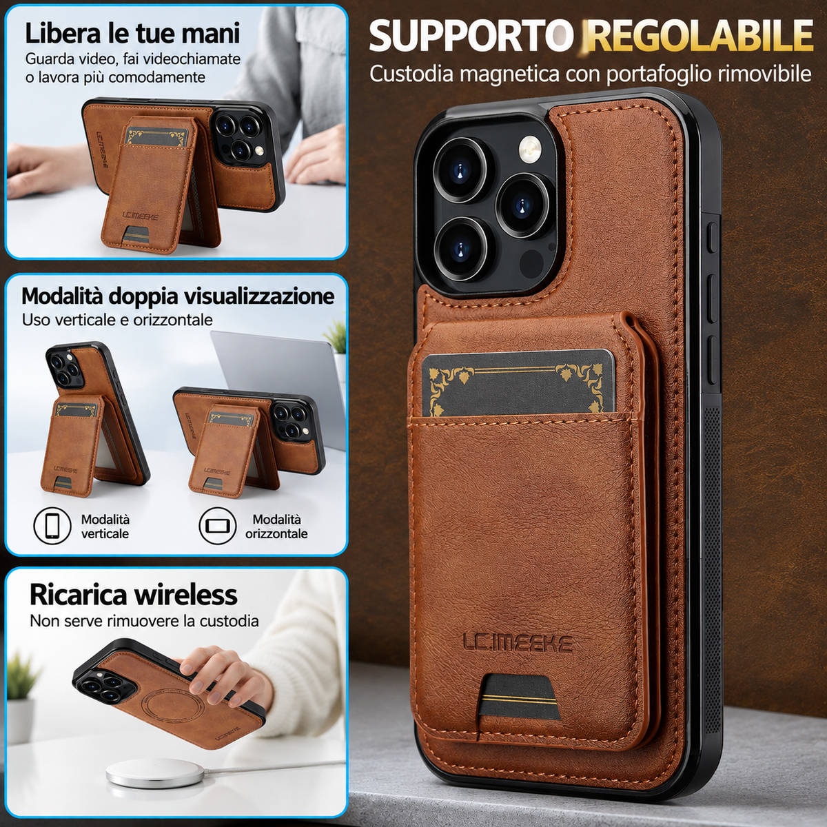 Cover Magnetica con Portafoglio Rimovibile 2 in 1 – Supporto Regolabile e Porta Carte CS15