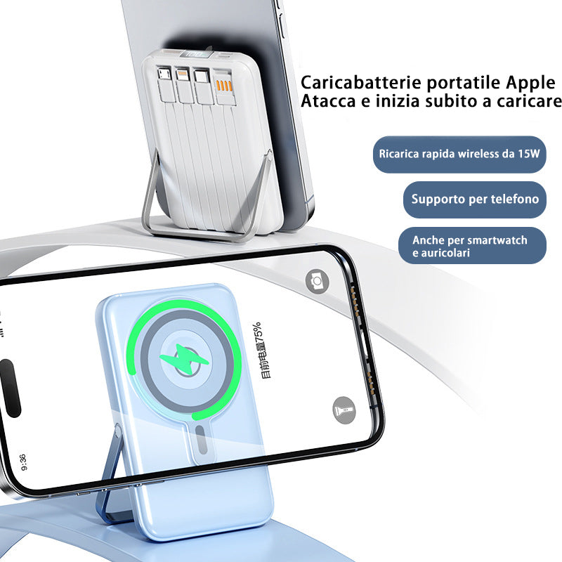 Power Bank Magnetico MagSafe 10.000mAh | Ricarica Rapida Wireless + Cavo Integrato | Supporta iWatch & Cuffie - CW02