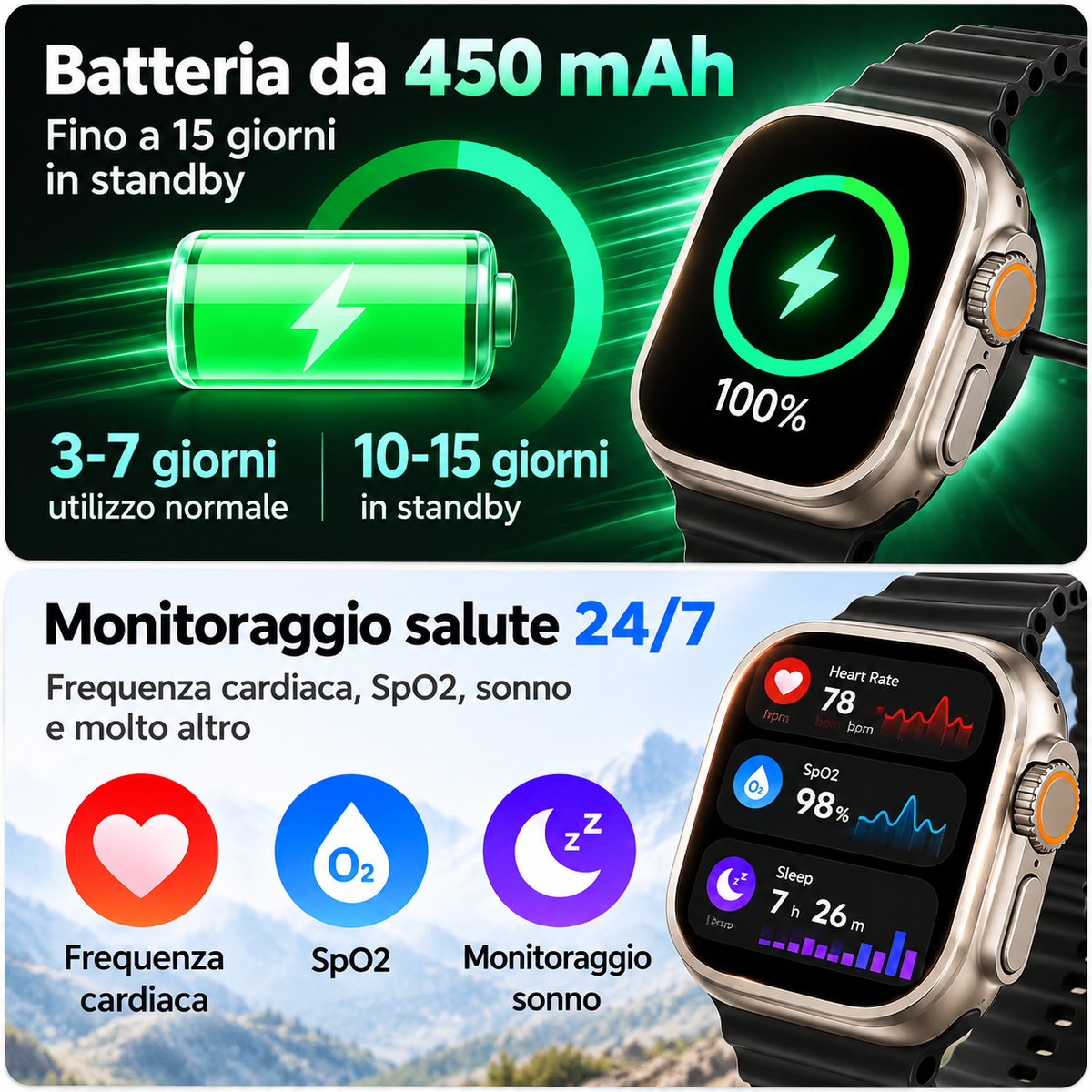 Lostech LS-SW01 Smartwatch AMOLED 90Hz con Chiamate Bluetooth, Monitoraggio Attività, SpO2, Frequenza Cardiaca, Sonno, Bussola e Musica Locale