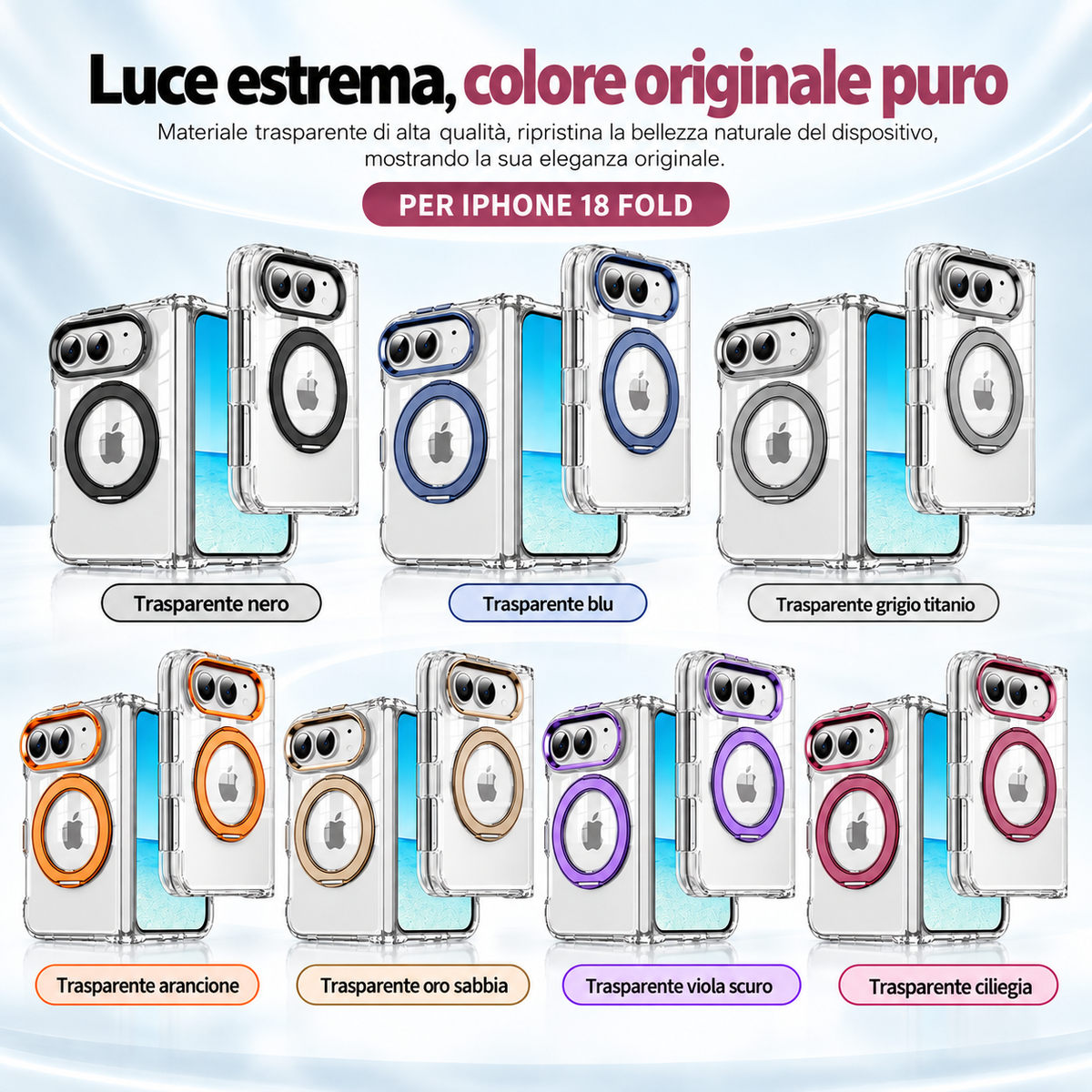 Cover Trasparente Magnetica per iPhone Duo con Supporto ad Anello 360° – Antiurto - DUO03