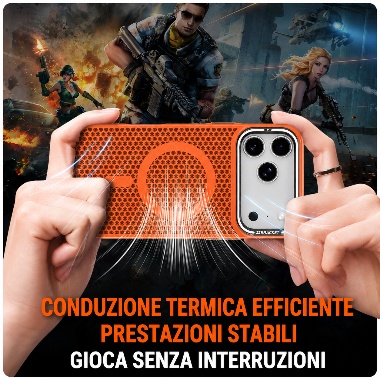 Cover Magnetica Antiurto con Design a Nido d’Ape, Supporto Stand e Dissipazione del Calore per iPhone-CS11