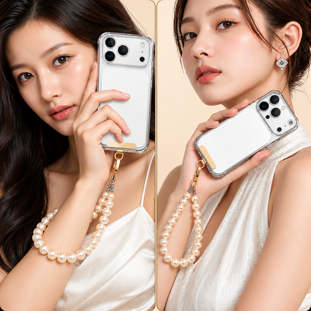 Laccetto per Cellulare con Perline Decorative – Cordino da Polso Elegante con Moschettone e Piastrina Sottile da 0,18 mm, Accessorio Fashion per Smartphone e Borsa-LC05