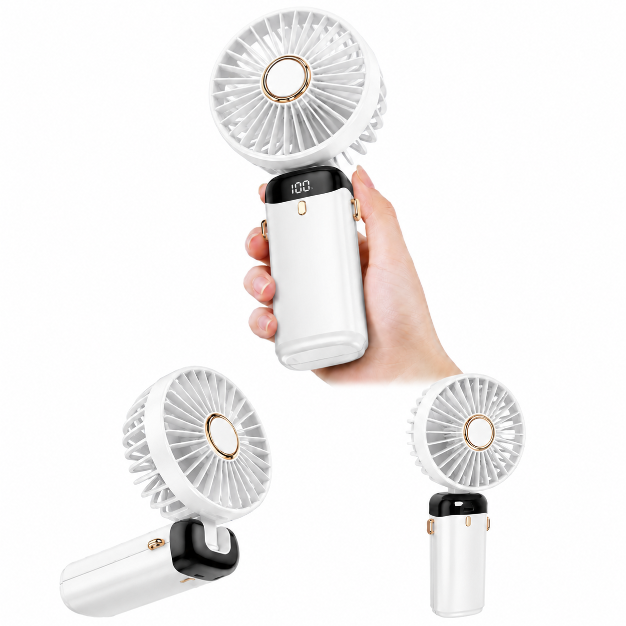 Ventilatore Mini Portatile Pieghevole | Ricarica USB Type-C | Ventilatore da Collo con Laccetto | 100 Livelli di Velocità | Display LED | Regolazione a 90° | Silenzioso | Ventilatore Compatto da Viaggio-N15