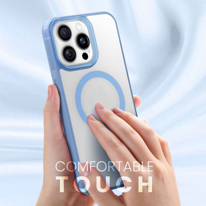 Cover per iPhone trasparente opaca con bordi colorati, compatibile con MagSafe - 7016
