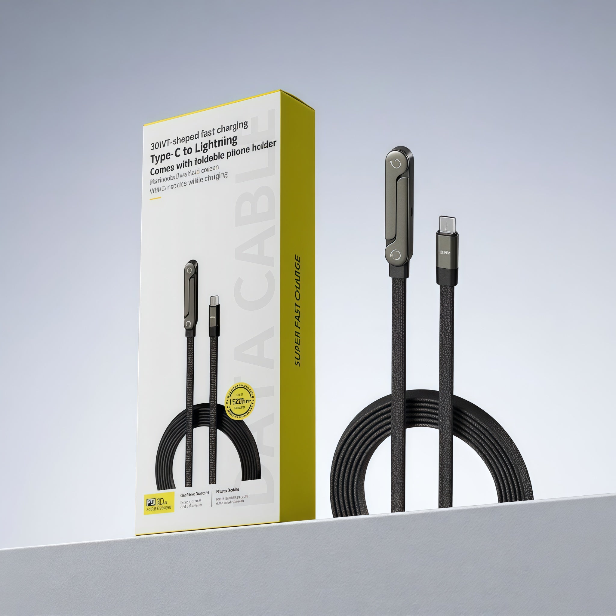 Cavo intrecciato di ricarica rapida 240W 1.5M con supporto pieghevole 360°  compatibile con iPhone e Android - X09A
