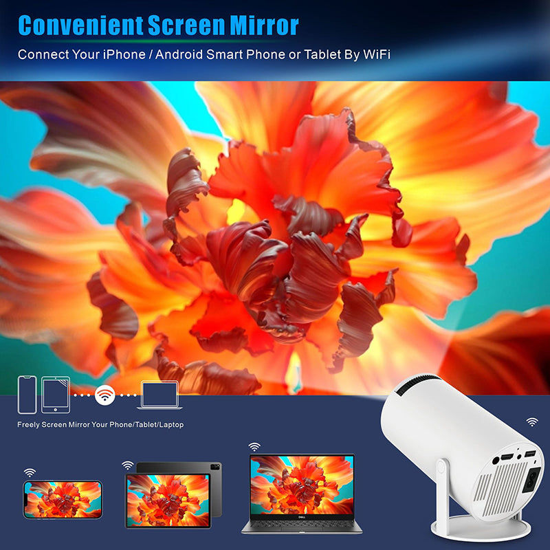 HY300PRO New | Mini proiettore portatile 4K | Android integrato | Proiezione wireless | Home cinema compatto