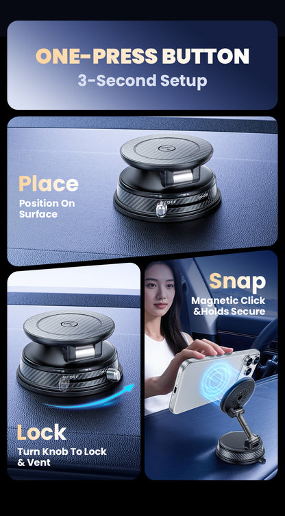 Supporto Magnetico Auto con Ventosa a Vuoto + Profumatore Integrato | Rotazione 4 Assi | MagSafe Ultra Potente - A15