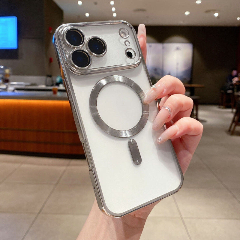 Cover per iPhone trasparente con bordi colorati, compatibile con MagSafe e protezione per la fotocamera - 6020