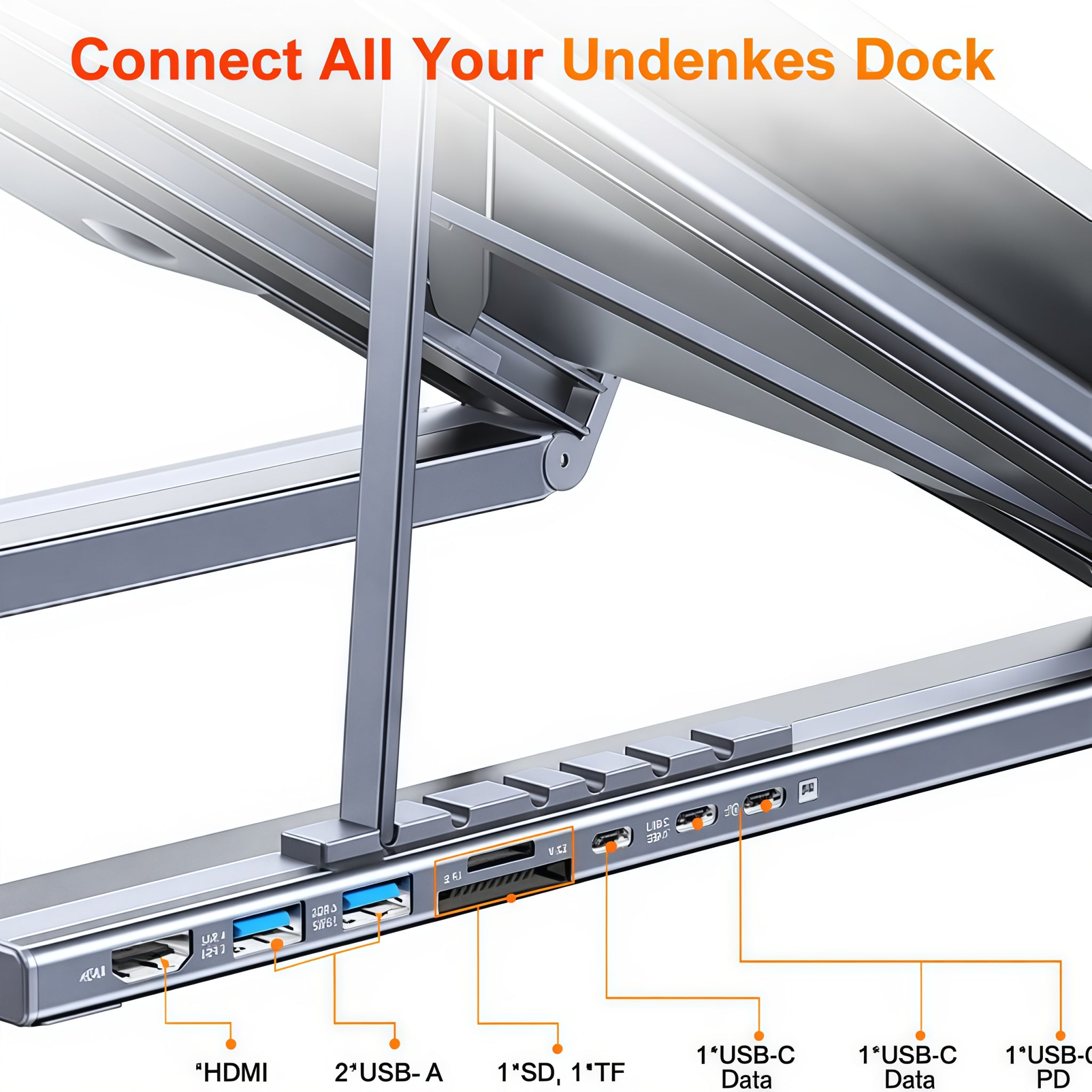 Supporto pieghevole per Laptop con HUB 8 in 1｜Altezza Regolabile｜Base USB-C Multifunzionale｜Per MacBook/iPad/Notebook 10-17” - HUB-22