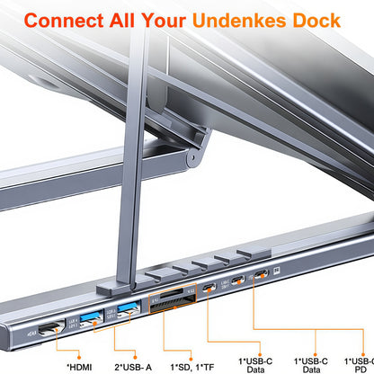 Supporto pieghevole per Laptop con HUB 8 in 1｜Altezza Regolabile｜Base USB-C Multifunzionale｜Per MacBook/iPad/Notebook 10-17” - HUB-22