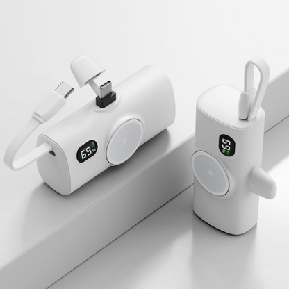 Power Bank Tascabile a Forma di Capsula | Wireless con Ricarica Magnetica | Compatibile con Smartwatch | Con Cavo Integrato | Porta Type-C | Design Ultra Compatto - PT01