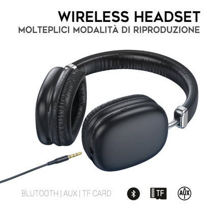 Cuffie Bluetooth Wireless Pieghevoli con Microfono – Stereo HiFi, Riduzione Rumore, Leggere, Regolabili, per Gaming e Musica - ST-37