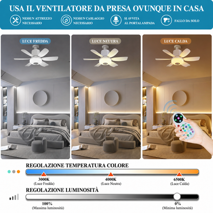 Ventilatore da Soffitto con Luce LED RGB e Altoparlante Bluetooth | Telecomando | 3 Velocità | Timer 1H/2H/4H | Luce Regolabile 3000K-6500K | Attacco E27