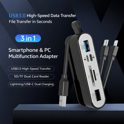 Hub 6 Porte 3-in-1 ad Alta Velocità con Lettore SD/TF + Doppia Ricarica – Compatibile con Smartphone e Computer - NK-1058