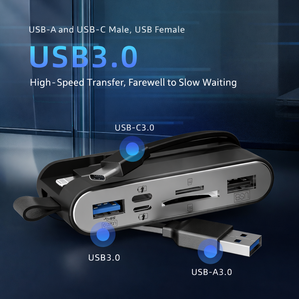 Hub 6 Porte 3-in-1 ad Alta Velocità con Lettore SD/TF + Doppia Ricarica – Compatibile con Smartphone e Computer - NK-1058