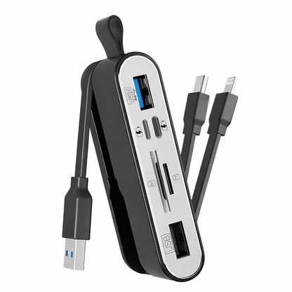 Hub 6 Porte 3-in-1 ad Alta Velocità con Lettore SD/TF + Doppia Ricarica – Compatibile con Smartphone e Computer - NK-1058
