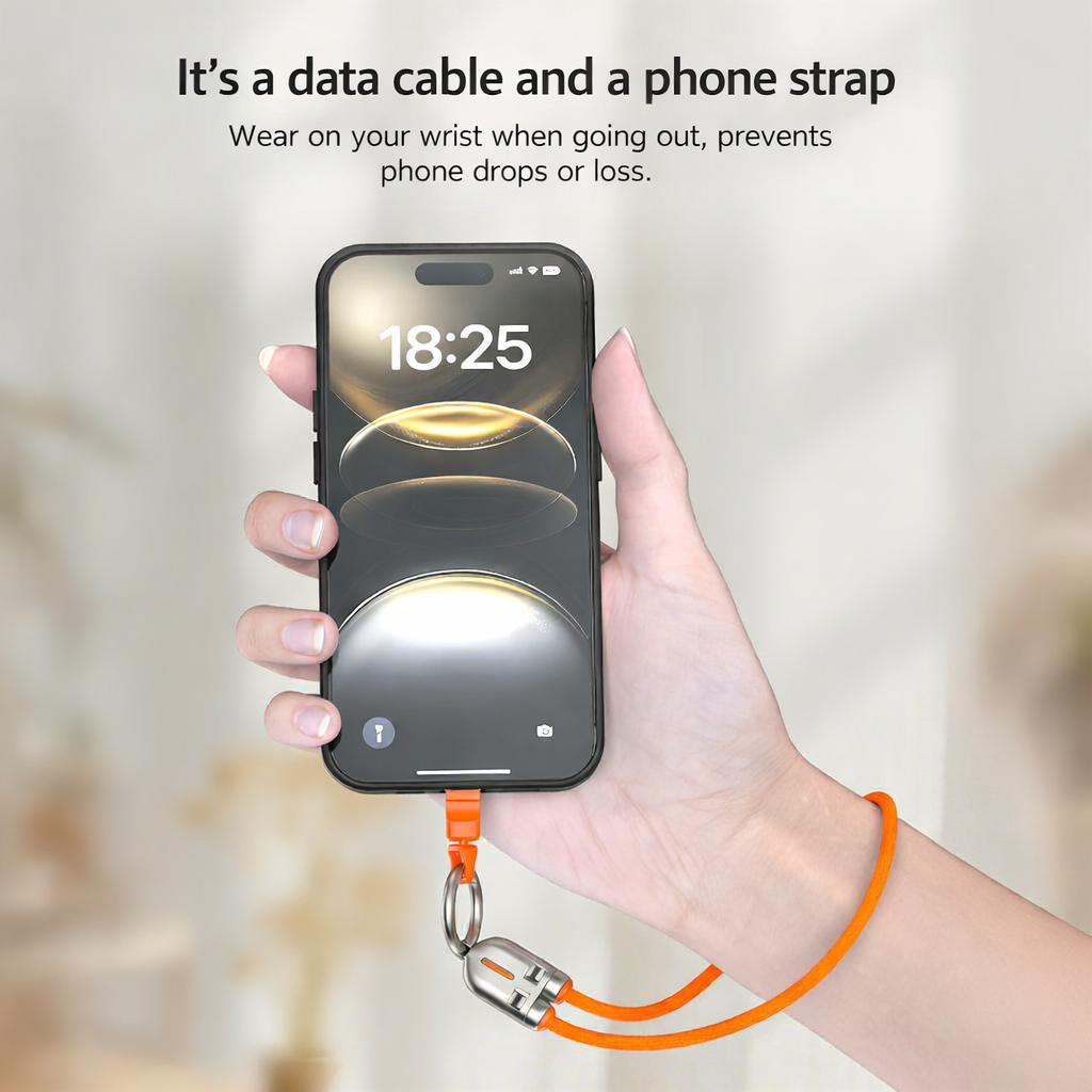 Laccetto per Smartphone con ricarica rapida Type-C 240W | materiale Nylon resistente | per polso e tracolla- V48