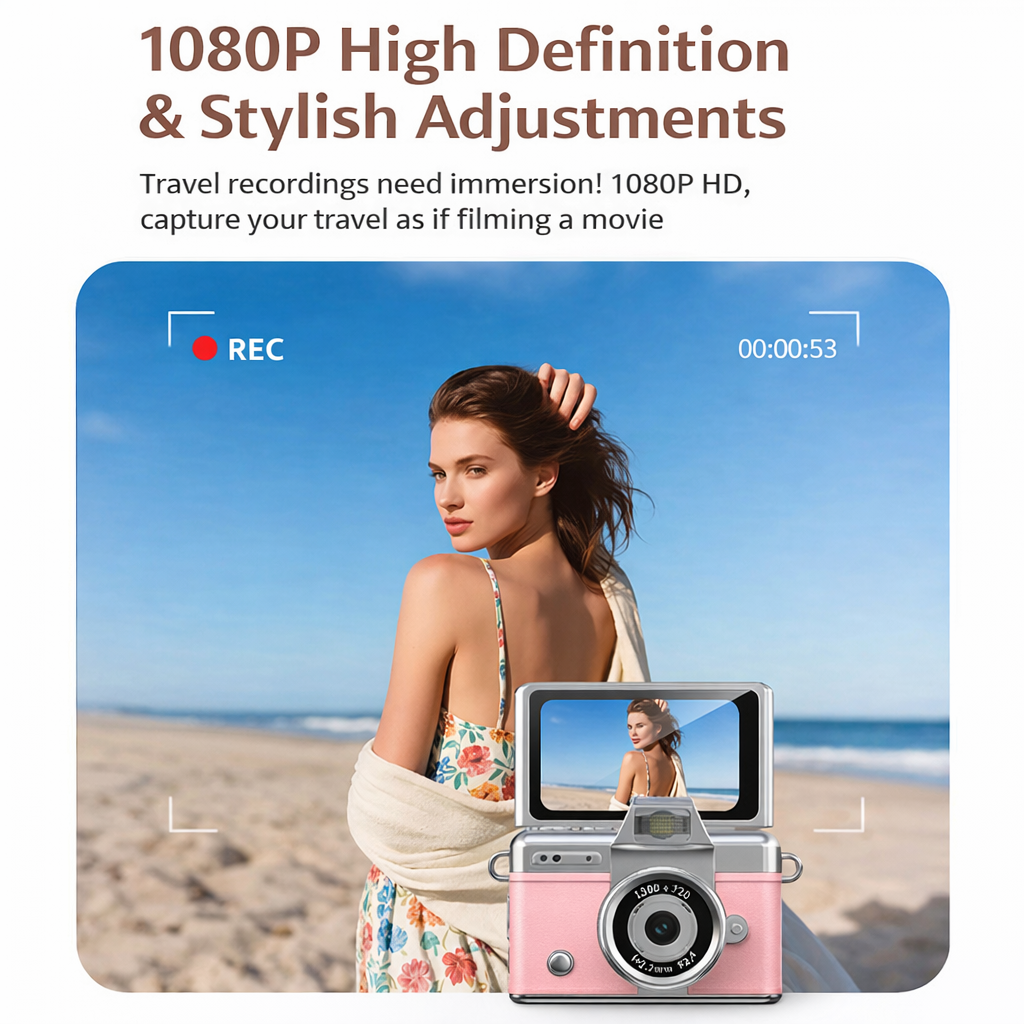 Mini Fotocamera Digitale portatile | Schermo Selfie Rotante 180° | Foto e Video HD 1280x720P | 32GB incluso- LK-027