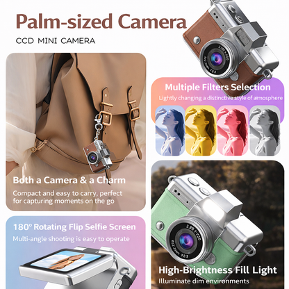 Mini Fotocamera Digitale portatile | Schermo Selfie Rotante 180° | Foto e Video HD 1280x720P | 32GB incluso- LK-027