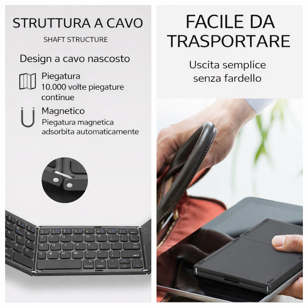 Tastiera Bluetooth Pieghevole a Tre Ante con Touchpad Integrato |compatibile con smartphone tablet e laptop - B033