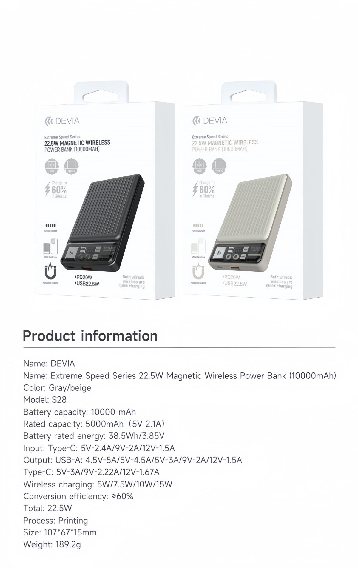 POWER Bank da 10000mAh magnetic wireless Ricarica Rapida -con usb-Type-c