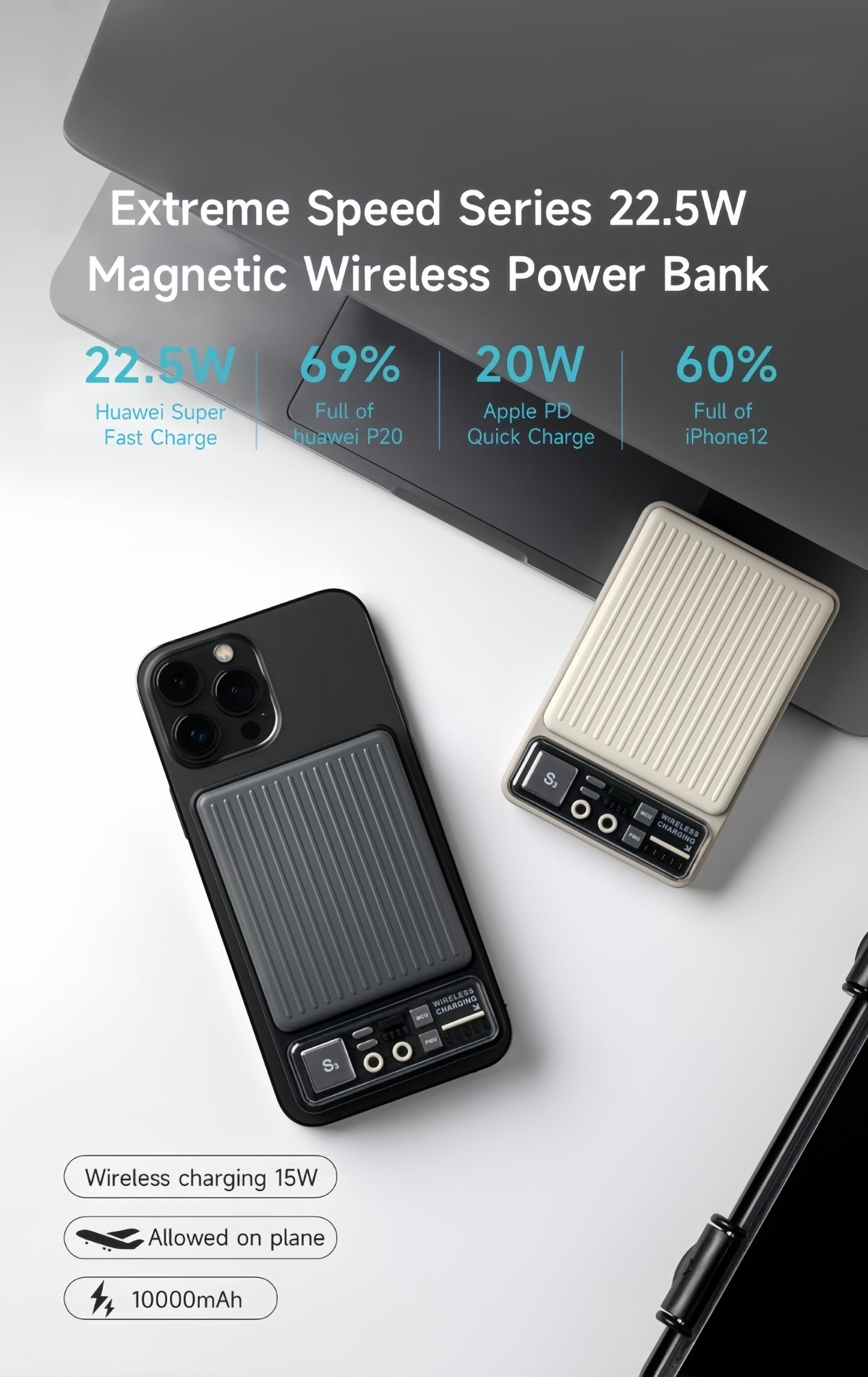 POWER Bank da 10000mAh magnetic wireless Ricarica Rapida -con usb-Type-c