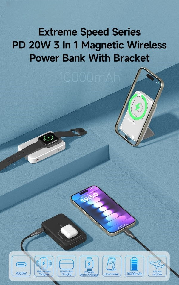 Power Bank Magnetico 10.000mAh con Supporto - Compatibile anche con Apple Watch - Ricarica Rapida 20W - 20M