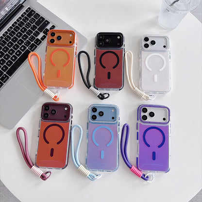 Mediatech Cover Magnetica Compatibile MagSafe con Laccetto da Polso per iPhone | Custodia Trasparente Antiurto con Bordi Rinforzati - CS13
