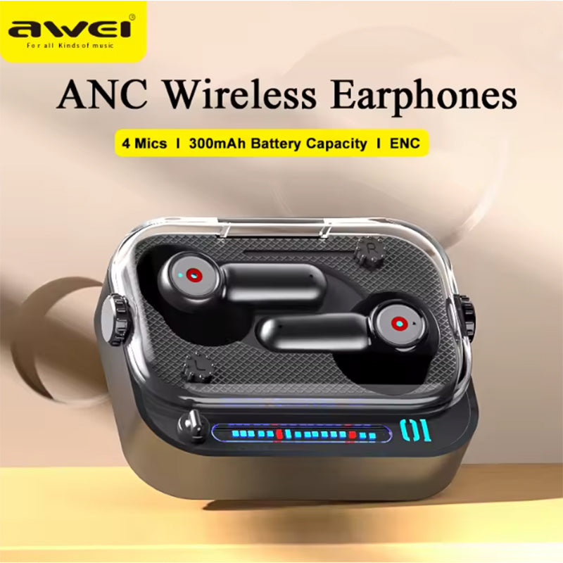 Awei T58 ANC – Auricolari Wireless Bluetooth 5.3 🎶 | Cancellazione Rumore Attiva 🔇 | 300H Autonomia 🔋 | IPX6 Sport 💦 | Custodia LED Futuristica ✨